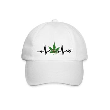 Weed, Hemp, Cannabis Leaf, Weed, Heartbeat, ECG, Pulse - Baseball Cap - white/white - Front