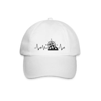 Hiking compass heartbeat mountains ekg gift - Baseball Cap - white/white - Front