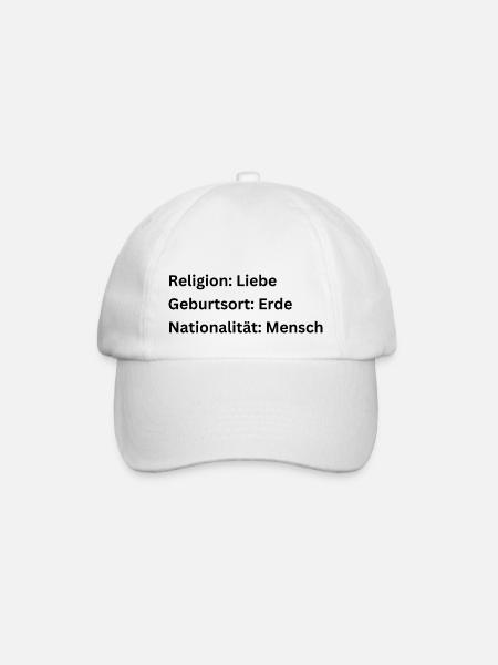 Religion? Liebe ! Nationalität? Mensch ! - Baseballkappe - Weiß/Weiß