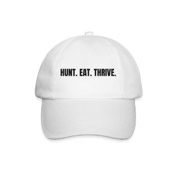 HUNT. EAT. THRIVE. | Carnivore T-Shirt für Jäger - Baseballkappe - Weiß/Weiß - Vorne