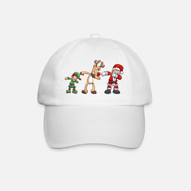 Weihnachtsszene mit Elf, Rentier und Weihnachtsmann - Baseballkappe - Weiß/Weiß