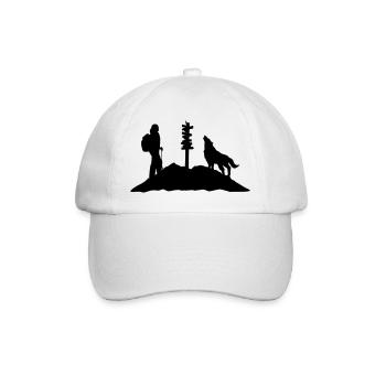 Wandern, Wanderin, Wolf und Berg - Baseballkappe - Weiß/Weiß - Vorne