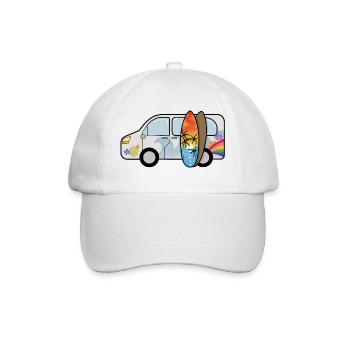 Camping bus with surfboards surfers summer vacation - Baseball Cap - white/white - Front