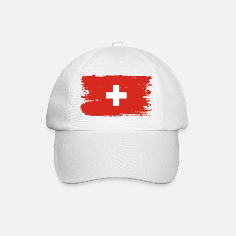 Schweizerische Flagge Pinselstrichkreuz - Baseballkappe - Weiß/Weiß