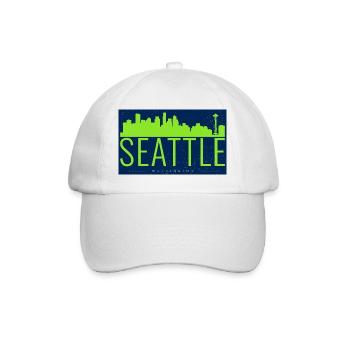 Seattle Skyline Bright Green Silhouette - Baseball Cap - white/white - Front