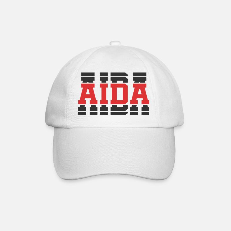 T-Shirt Aida T-Shirt Geschenkidee gestapelter Text - Baseballkappe - Weiß/Weiß