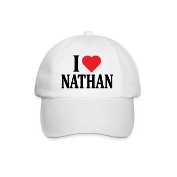 T-Shirt I love Nathan T-Shirt Geschenkidee - Baseballkappe - Weiß/Weiß - Vorne