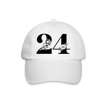 Nummer 24 Schwarze Blumen - 24. Blumenjubiläum - Baseballkappe - Weiß/Weiß - Vorne