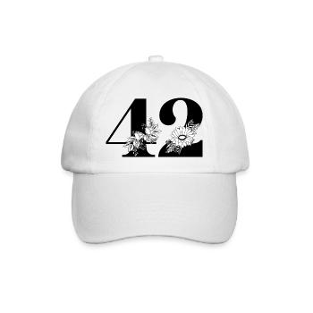 Number 42 Black Floral - 42nd Floral Birthday - Baseball Cap - white/white - Front