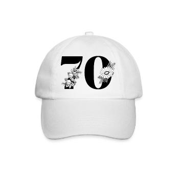 Numéro 70 floral noir - 70e anniversaire floral - Casquette classique - blanc/blanc - Devant