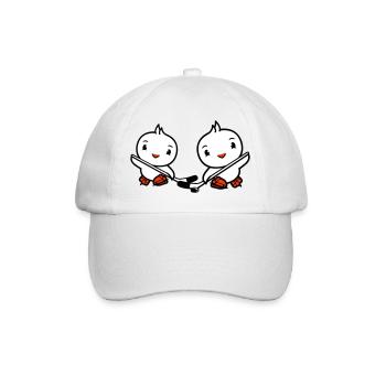2 Birds Playing Hockey Sport Puck Two Stick - Baseball Cap - white/white - Front