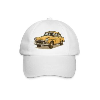 Gelber Vintage Wagen Illustration - Baseballkappe - Weiß/Weiß - Vorne