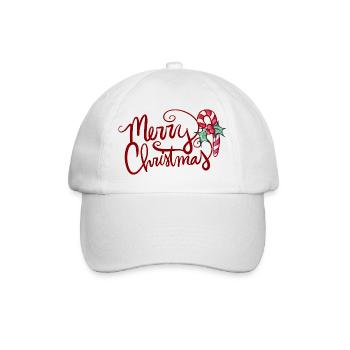 Merry Christmas Script with Candy Cane - Baseball Cap - white/white - Front