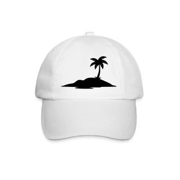 Tropical Island with Palm Tree Silhouette - Baseball Cap - white/white - Front