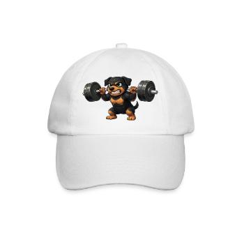 Cute Rottweiler Cartoon Weightlifter Fitness Bodysuit - Baseball Cap - white/white - Front