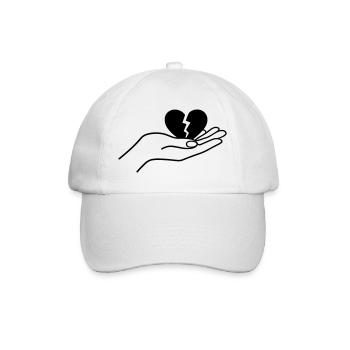 Broken Heart In Hand Minimal Line Art Design - Baseballkappe - Weiß/Weiß - Vorne