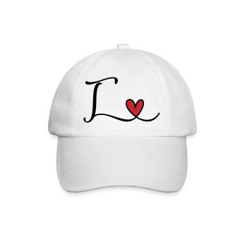 Buchstabe T Monogramm mit Herz - Baseballkappe - Weiß/Weiß - Vorne