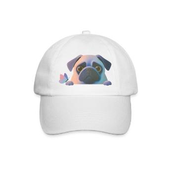 Pug with butterfly - Baseball Cap - white/white - Front