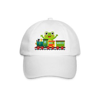 Grenouille de dessins animés verts qui acclame avec un train jouet - Casquette classique - blanc/blanc - Devant