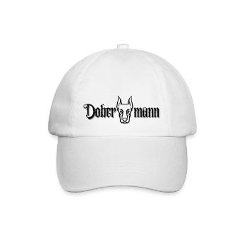 Dobermann-Schriftzug mit kupierten Dobermann - Baseballkappe - Weiß/Weiß - Vorne