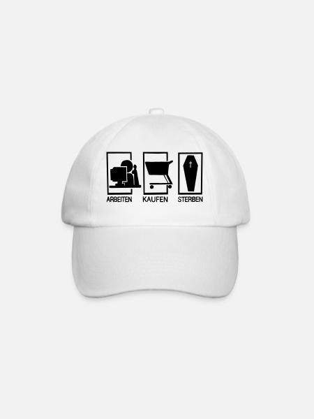 Arbeiten - Kaufen - Sterben - Baseballkappe - Weiß/Weiß