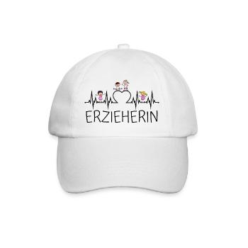 Erzieherin Herzschlag Herz Kinder Kind Beruf EKG - Baseballkappe - Weiß/Weiß - Vorne