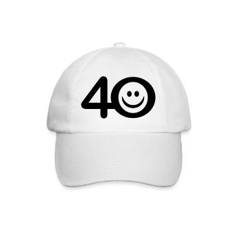 Zum Vierzigsten: 40 mit Lächel-Emoticon - Baseballkappe - Weiß/Weiß - Vorne
