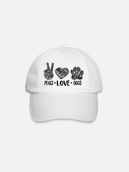 Hunde Design mit Peace Love Dogs Hunde Motiv - Baseballkappe - Weiß/Weiß