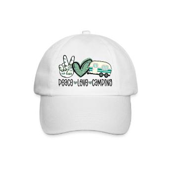 Peace Love Camping Campen Retro Wohnwagen Camper - Baseballkappe - Weiß/Weiß - Vorne
