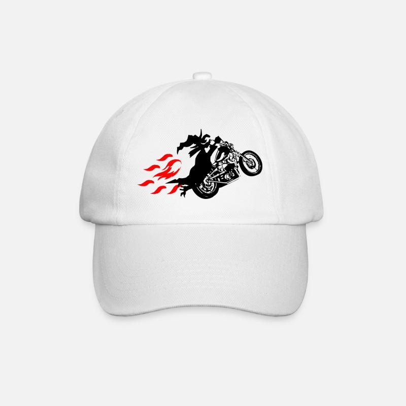 Hexe mit Chopper- Bikerhexe Motorrad Flammen - Baseballkappe - Weiß/Weiß