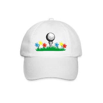 Bâton de golf et balle sur la pelouse avec des fleurs - Casquette classique - blanc/blanc - Devant