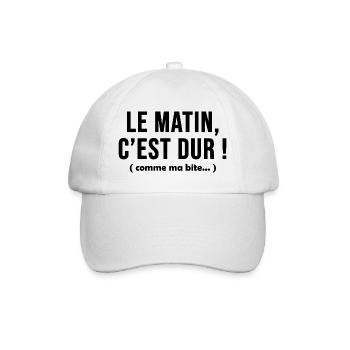 Le matin c'est dur comme ma bite - Casquette classique - blanc/blanc - Devant