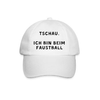 Tschau. Ich bin beim Faustball. (schwarze Schrift) - Baseballkappe - Weiß/Weiß - Vorne