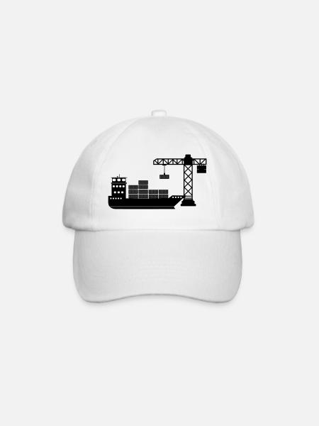 Seecontainerboot mit Kranentladung - Baseballkappe - Weiß/Weiß