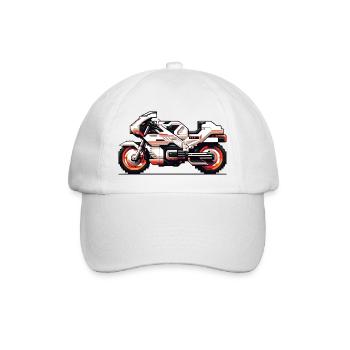 Motorrad Rennmaschine als 8 Bit Vector - Baseballkappe - Weiß/Weiß - Vorne