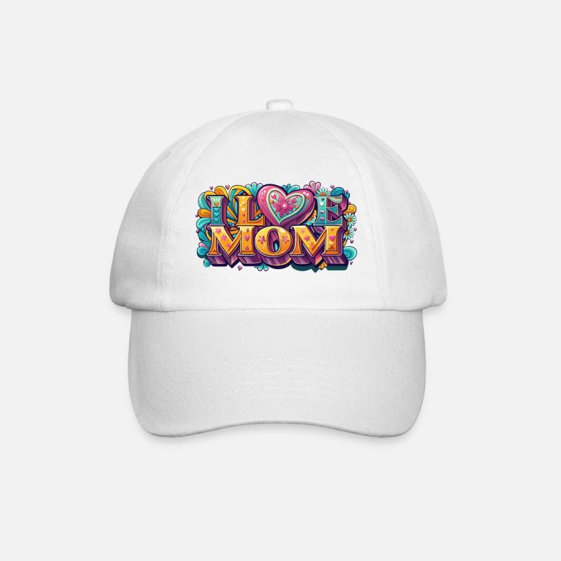 I Love Mom: Bunter Retro-Schriftzug - Baseballkappe - Weiß/Weiß
