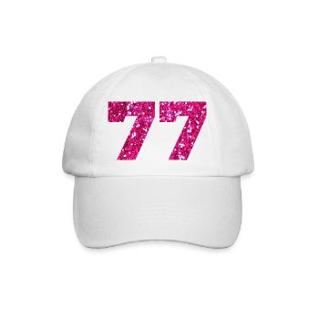 Numéro 77 paillettes rose - 77e anniversaire - Casquette classique - blanc/blanc - Devant