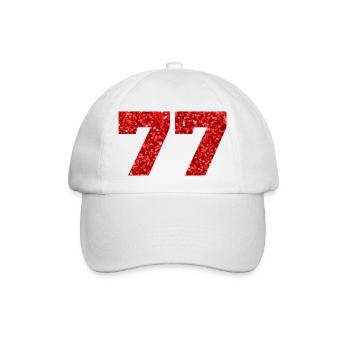 Numéro 77 paillettes rouge - 77e anniversaire - Casquette classique - blanc/blanc - Devant