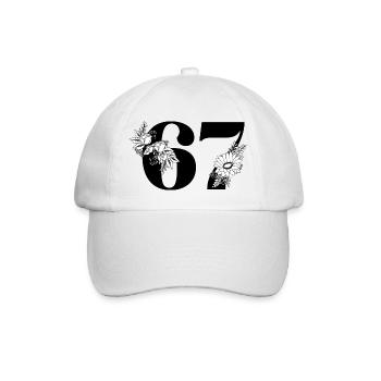 Nummer 67 Schwarze Blumen - 67. Blumengeburtstag - Baseballkappe - Weiß/Weiß - Vorne