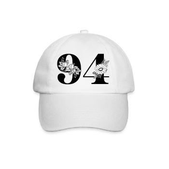 Numéro 94 floral noir - 94e anniversaire floral - Casquette classique - blanc/blanc - Devant