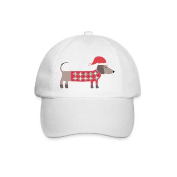 Chien teckel de Noël avec un chapeau de Père Noël et un pull - Casquette classique - blanc/blanc - Devant