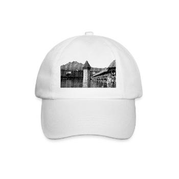 Luzern Kapellbrücke und Pilatus | Linienraster - Baseballkappe - Weiß/Weiß - Vorne