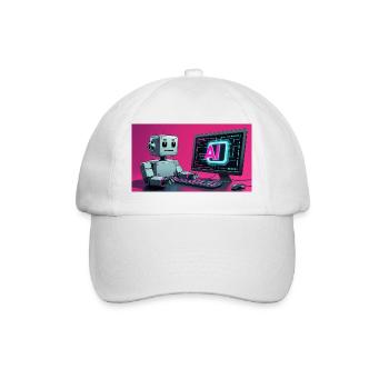 Futuristic AI Robot and Tech Screen - Baseball Cap - white/white - Front
