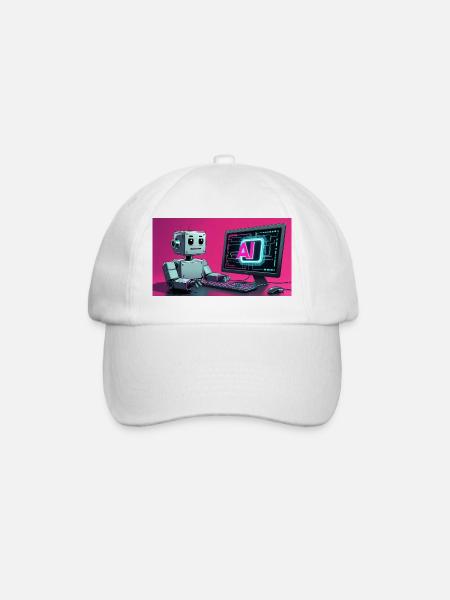 Futuristic AI Robot and Tech Screen - Baseball Cap - white/white