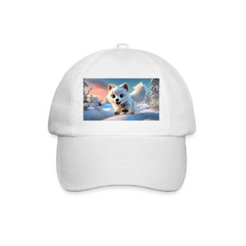 Flying arctic fox in the snow - Baseball Cap - white/white - Front