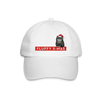 Fluffy X-Mas – Süße Katze Weihnachten - Baseballkappe - Weiß/Weiß - Vorne