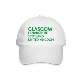 Glasgow – Scotland Textdesign - Baseballkappe - Weiß/Weiß - Vorne
