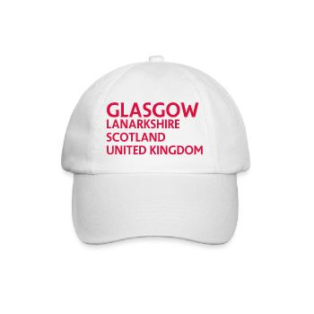 Glasgow – Scotland Textdesign - Baseballkappe - Weiß/Weiß - Vorne