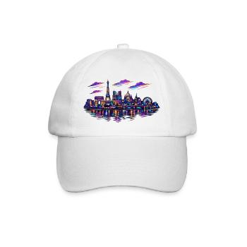 Paris Neon Skyline Stadt Frankreich - Baseballkappe - Weiß/Weiß - Vorne