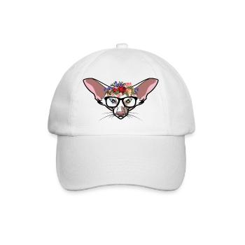 Oriental Shorthair Flower Crown Funny Cat Mom - Baseball Cap - white/white - Front